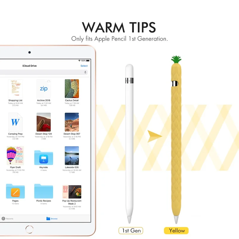 AHASTYLE PT106-1 for Apple Pencil (1st Generation) Stylus Pen Protective Sleeve Pineapple Style Pen Silicone Case - Yellow
