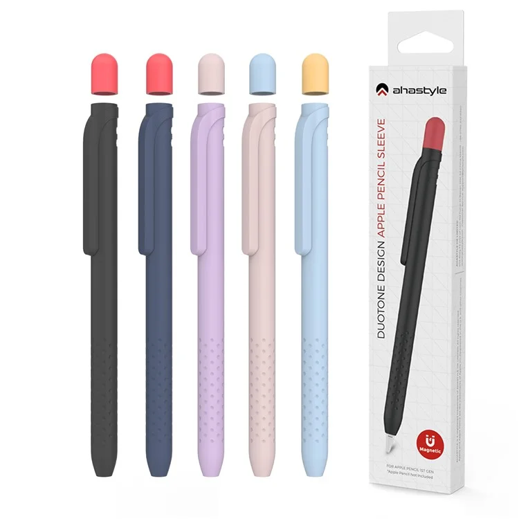 AHASTYLE PT152 Silicone Sleeve for Apple Pencil (1st Generation) Stylus Pen Case Dual Color Shockproof Cover - Black