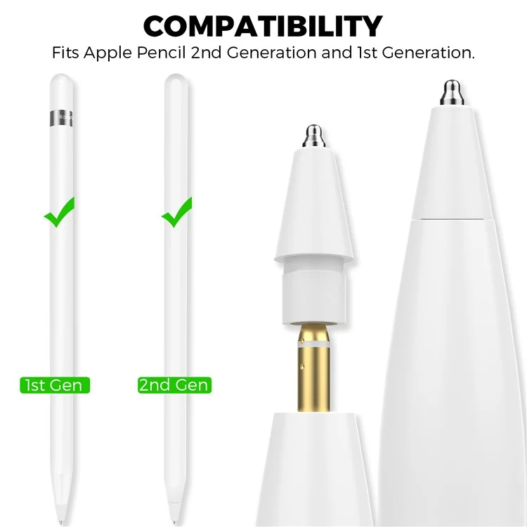 AHASTYLE WG80 For Apple Pencil 2nd / 1st Generation 2Pcs Capacitive Stylus Tip Replacement Pen Nibs - White