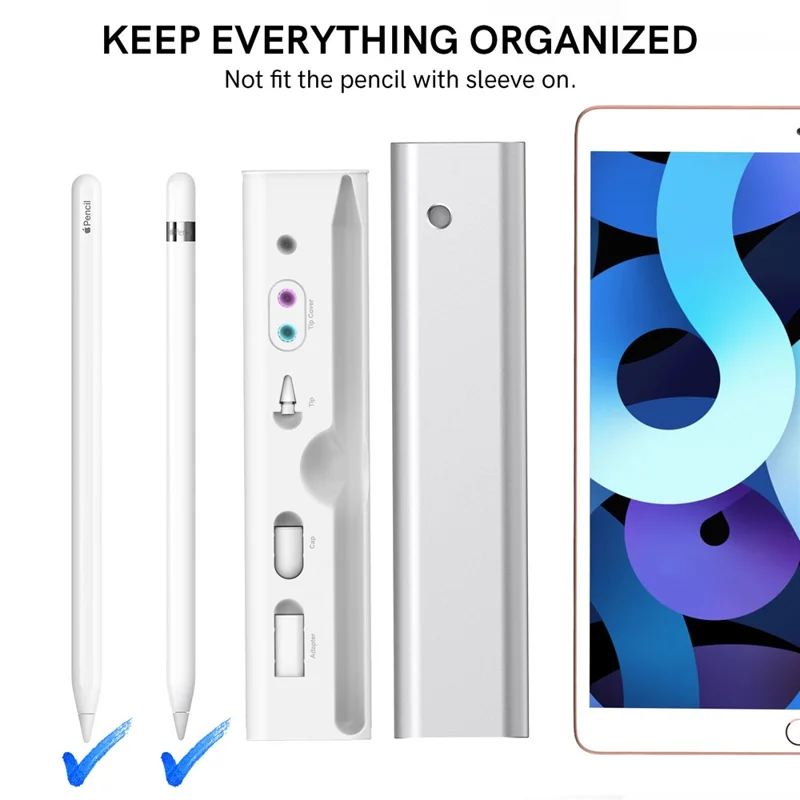 AHASTYLE PT145 Carrying Case for Apple Pencil 1st / 2nd Generation Portable Storage Box Aluminum Alloy - Silver