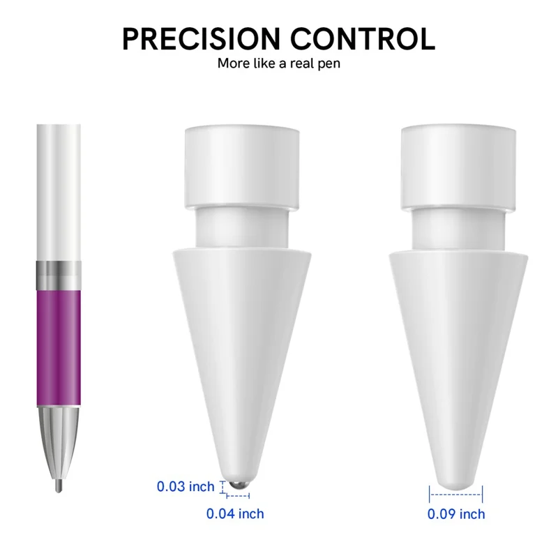 AHASTYLE WG58 For Apple Pencil 2nd / 1st Generation Capacitive Stylus Pen Nib Replacement Touch Screen Pen Tip - White / 3mm Silver Nib