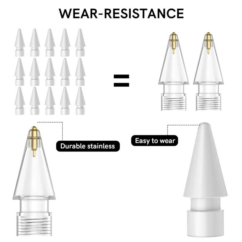 AHASTYLE WG58 For Apple Pencil 2nd / 1st Generation Capacitive Stylus Pen Nib Replacement Touch Screen Pen Tip - Transparent / 3mm Gold Nib