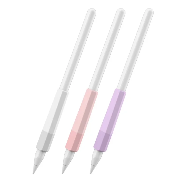 AHASTYLE PT185 3Pezzi per Apple Pencil 2a Generazione Custodia Stilo Pennino Grip Silicone Case Colore Sfumato - Bianco / Viola / Rosa