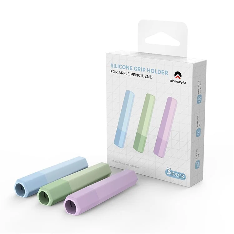 AHASTYLE PT185 3Pezzi per Apple Pencil 2a Generazione Custodia Stilo Pennino Grip Silicone Case Colore Sfumato - Bianco / Viola / Rosa