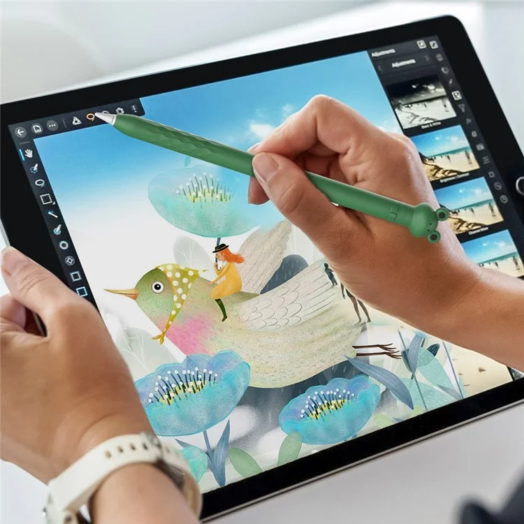 AHASTYLE PT129-1 Para Apple Pencil de 1ª Generación Funda Protectora de Dibujos Animados para Lápiz Estilográfico - Rana Verde Oscuro