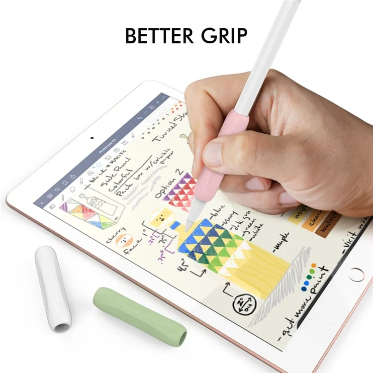 Ahastyle PT113-1 Grip en Silicone Pour le Crayon à Pomme 1er / Sleeve de 2e Génération, Cas de Stylet de Stylet 3pcs - Blanc / Vert / Rose