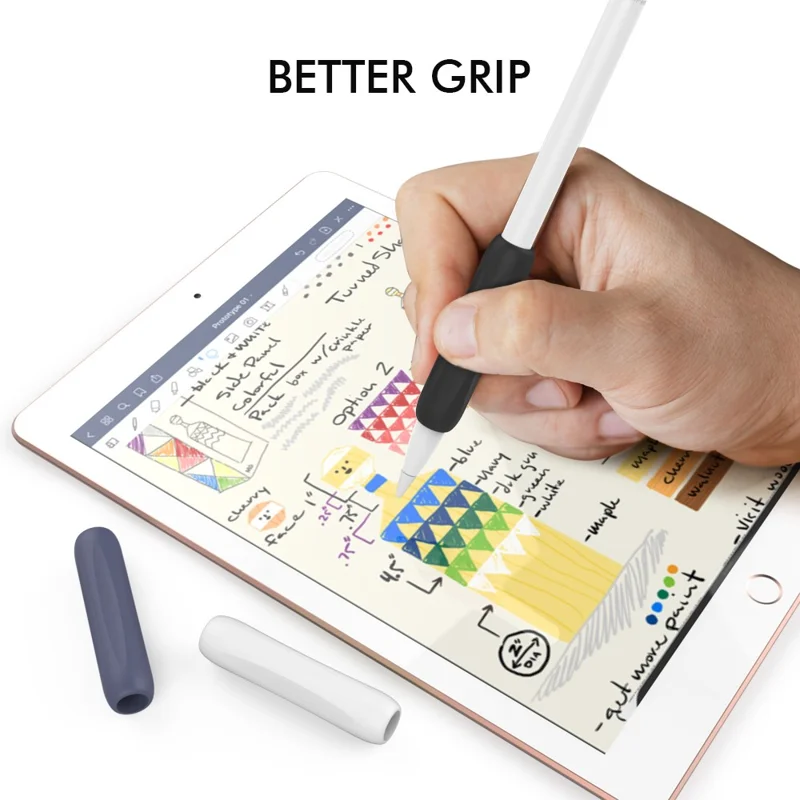 AHASTYLE PT113-1 Silicone Grip for Apple Pencil 1st / 2nd Generation Sleeve, 3Pcs Stylus Pen Case - White / Blue / Black
