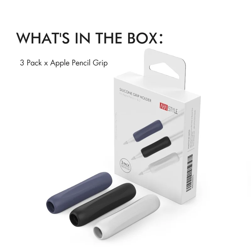 AHASTYLE PT113-1 Silicone Grip for Apple Pencil 1st / 2nd Generation Sleeve, 3Pcs Stylus Pen Case - White / Blue / Black