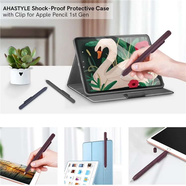 AHASTYLE PT141 Silicone Sleeve for Apple Pencil (1st Generation) Stylus Pen Case Shockproof Protective Cover - Black