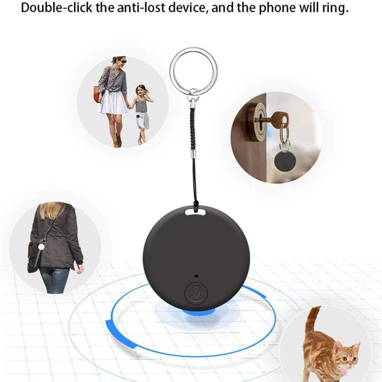 Rastreador de artículos con Bluetooth 5.0 de tamaño mini Y04, localizador inalámbrico antirrobos con alarma de doble posicionamiento - Negro