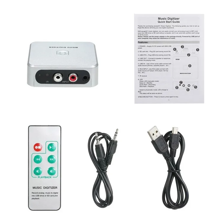 EZCAP 241 Digitalizador de música Caja de colección de audio Convertidor de audio analógico a digital con interfaz de audio de 3.5 mm
