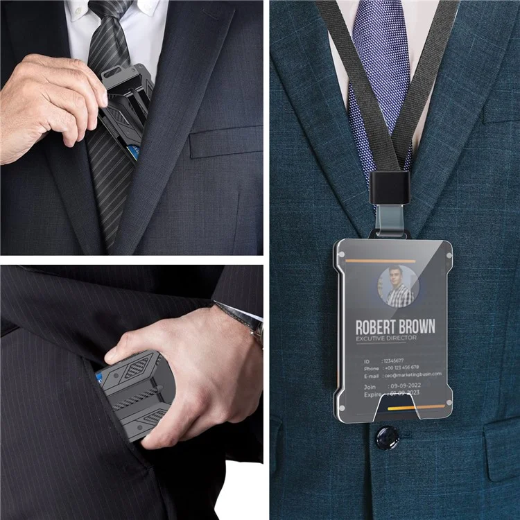 AHASTYLE WG90 Badge Holder Wallet with Lanyard Aluminium Alloy RFID Blocking Office ID Card Holder