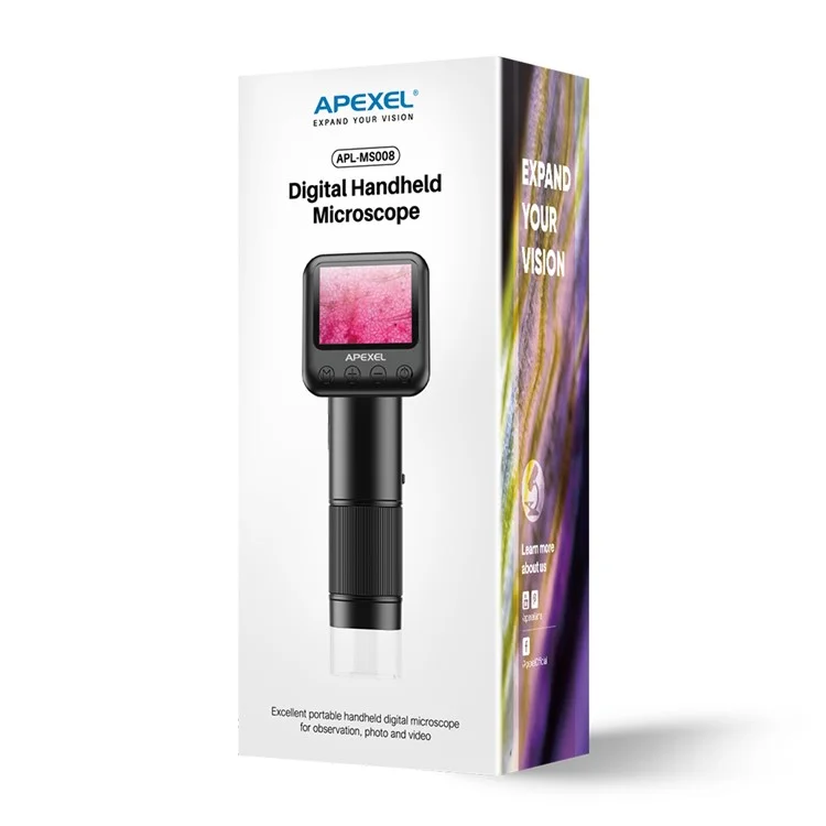 APEXEL MS008 Microscopio digitale portatile manuale Ingranditore elettronico con schermo HD da 2 pollici