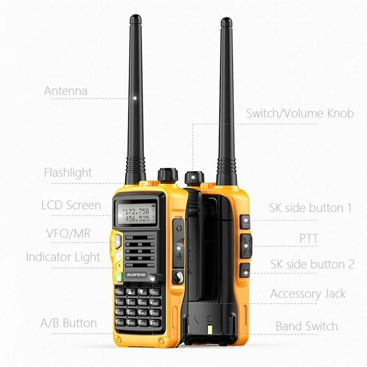 BAOFENG UV-S9 Plus Ricetrasmettitore Portatile UV Dual Band, Radio Portatile Interphone, Ricarica USB, Spina UE - Argento