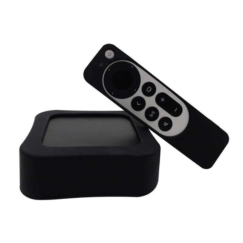 2Pcs / Set For Apple TV 4K 2022 Set-top Box Protective Cover + Remote Control Silicone Case - Black