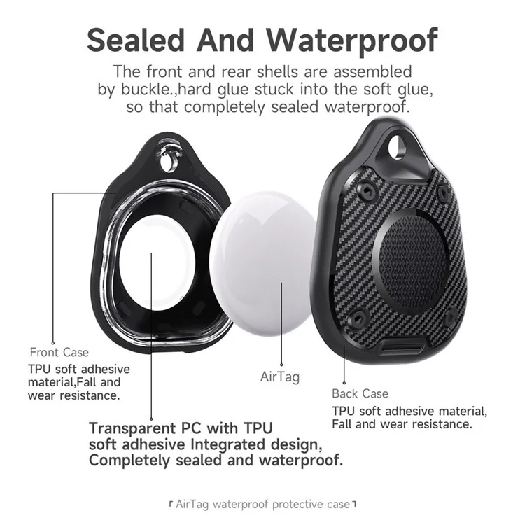 Für Apple AirTag Locator Soft Protective Cover IP67 Wasserdicht Anti-Verlust TPU-Gehäuse mit Ringverschluss - Schwarz