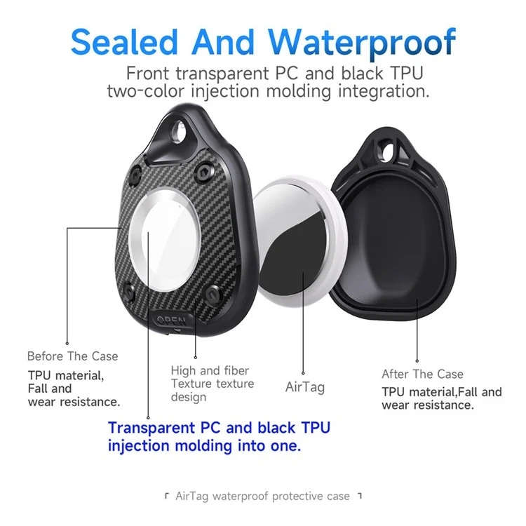 Für Apple AirTag Locator Soft Protective Cover IP67 Wasserdicht Anti-Verlust TPU-Gehäuse mit Ringverschluss - Schwarz