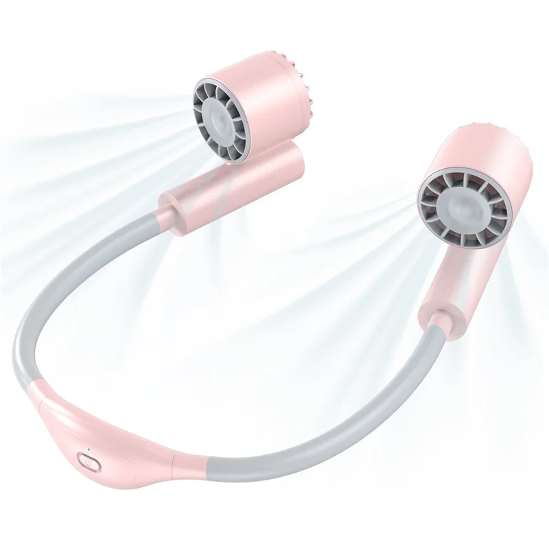 Portable USB Charging Hanging Neck Mini Cooling Fan ABS Summer Mute Turbo Fan Cooler - Pink