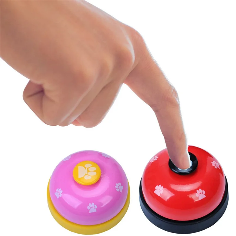 Pet Bell for Dog Cat Training Interactive Toy Called Dinner Small Bells Footprint Ring Trainer Feeding Reminder - Pink