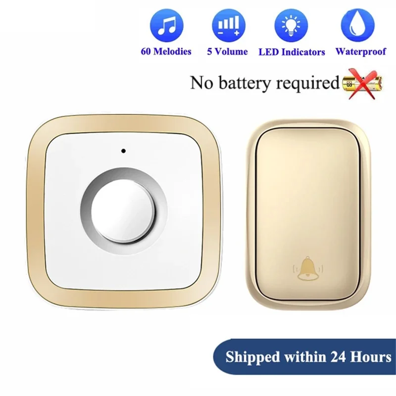 CACAZI FA12 60 Songs Home Wireless Doorbell Waterproof Remote Smart Calling Bell, 1 Transmitter+2 Receivers - Black / EU Plug