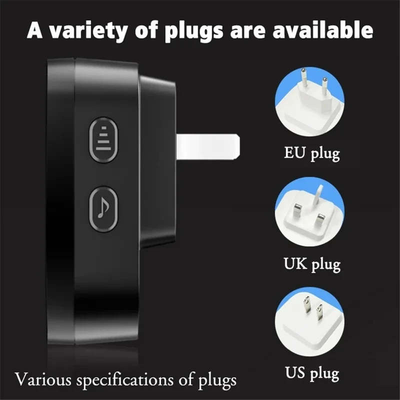 CACAZI FA12 60 Songs Home Wireless Doorbell Waterproof Remote Smart Calling Bell, 1 Transmitter+2 Receivers - Black / EU Plug