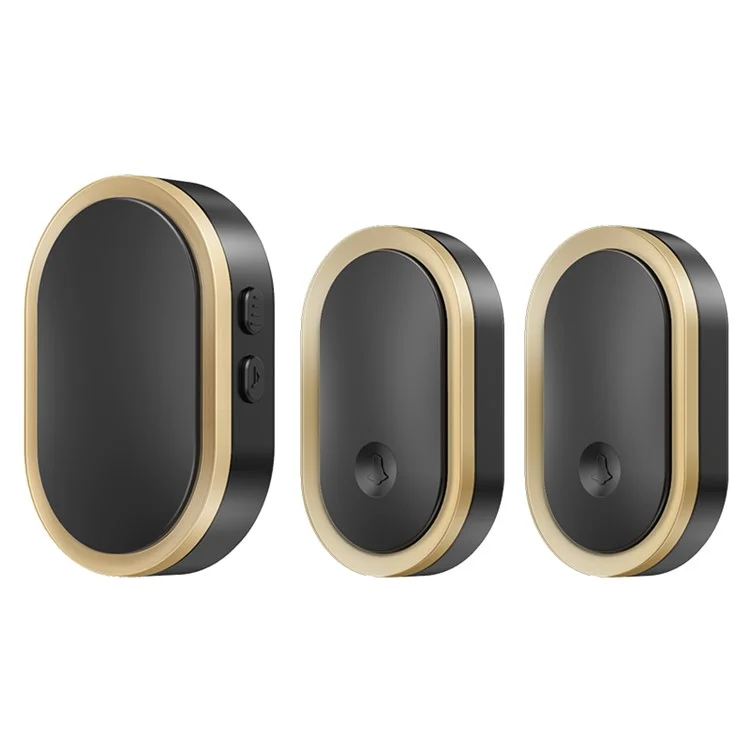 CACAZI A99 Sonnette de porte sans fil étanche, 1 récepteur et 2 émetteurs (sans piles), prise UE - Noir / Or