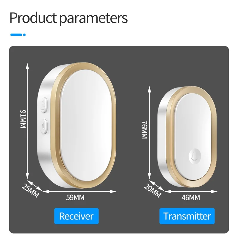 CACAZI A99 Waterproof Door Bell Wireless Doorbell Home, 1 Receiver and 2 Transmitters (without Battery) , EU Plug - Silver