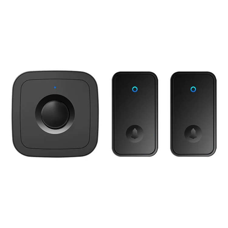CACAZI FA12 60 chansons Sonnette sans fil maison Waterproof Remote Smart Calling Bell, 1 émetteur + 2 récepteurs - Noir / Prise US