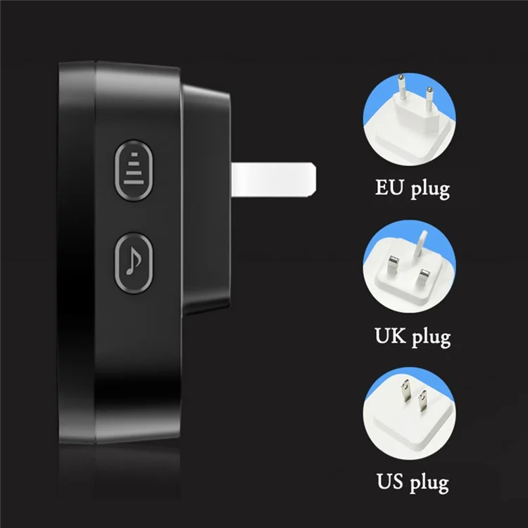 CACAZI FA12 60 chansons Sonnette sans fil maison Waterproof Remote Smart Calling Bell, 1 émetteur + 2 récepteurs - Noir / Prise US