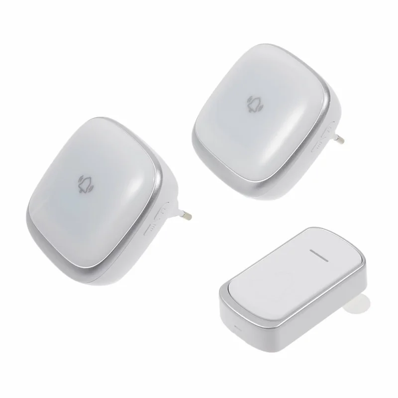 B209 Home Wireless Doorbell Colorful Light Remote Smart Calling Bell, 1 Transmitter+2 Receivers - Silver / EU Plug