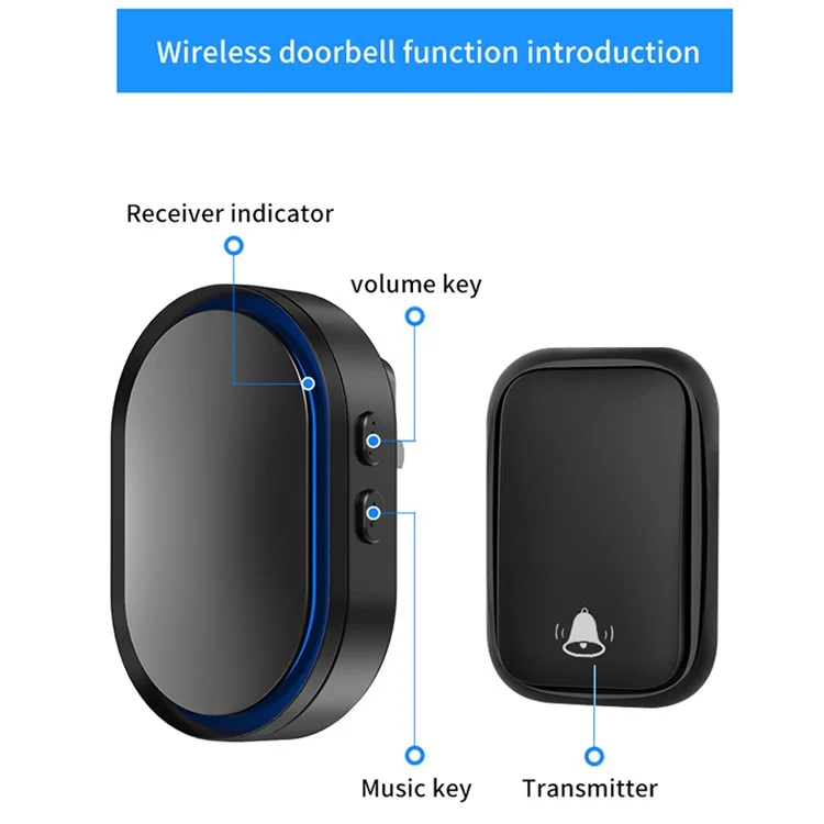 CACAZI FA99 Sonnette sans fil à production autonome, Sonnette de porte à distance à domicile, 1 récepteur et 1 émetteur - Prise UE / Or