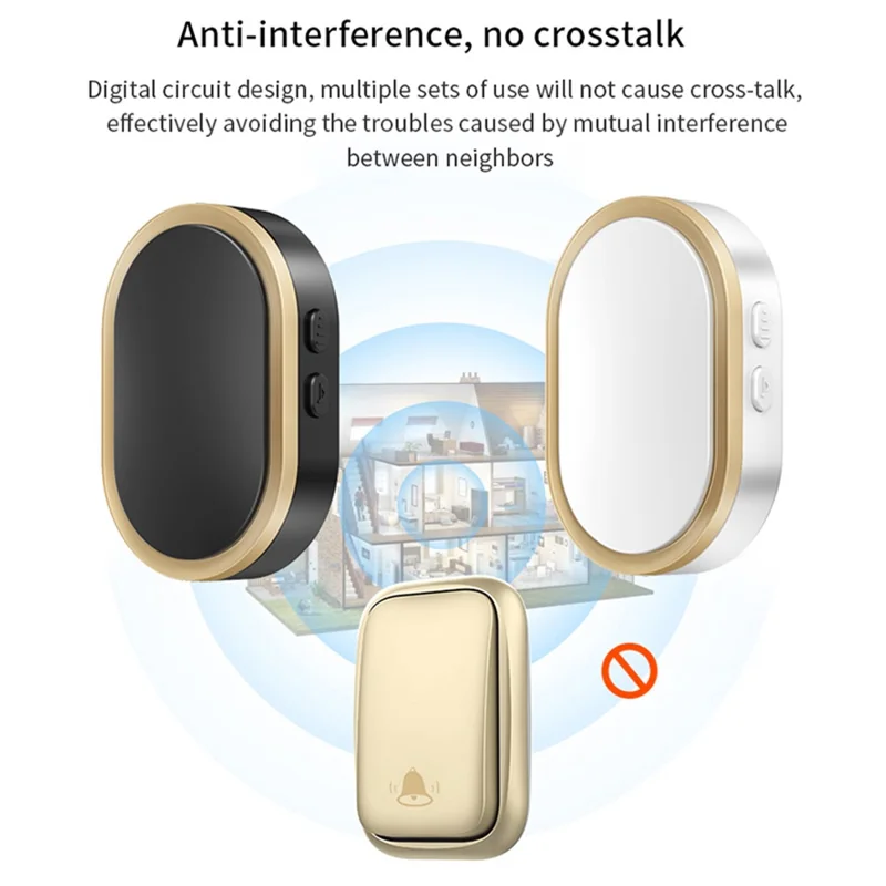 CACAZI FA99 Wireless Self-generating Press Doorbell Home Remote Door Bell, 1 Receiver and 1 Transmitter - EU Plug / Silver