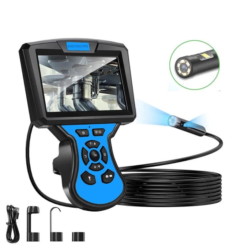 M50 2m Hard Wire Industrial Endoscope Camera Dual Lens 8mm 7-LED IP67 Waterproof Borescope 5'' IPS Screen - Blue