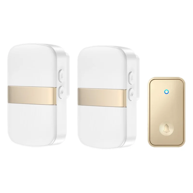 CACAZI FA96 60 Chime Self-powered Wireless Doorbell Smart Home Alarm System, 1 Transmitter+2 Receivers - Gold / EU Plug