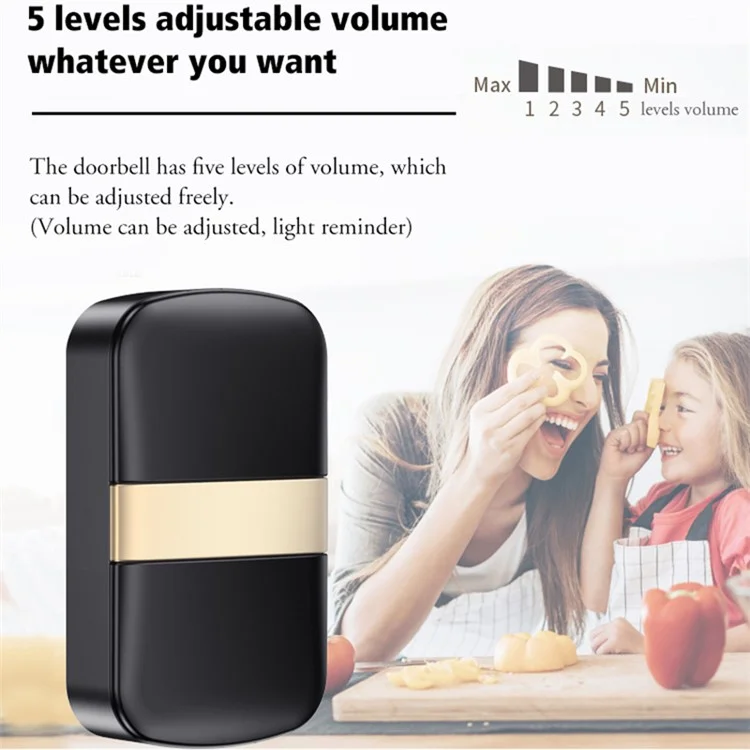 CACAZI FA96 Sonnette sans fil auto-alimentée, aucune batterie nécessaire, bouton de sonnette et récepteur - Noir / Prise US