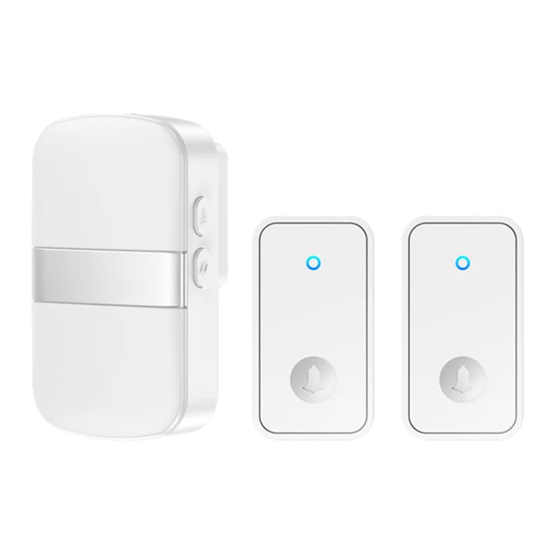 CACAZI FA96 Wireless Doorbell 60 Chime 5 Levels Adjustable Self-powered Alarm System, 2 Transmitters+1 Receiver - Silver / EU Plug