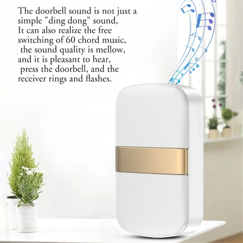 CACAZI FA96 Wireless Doorbell 60 Chime 5 Levels Adjustable Self-powered Alarm System, 2 Transmitters+1 Receiver - Silver / EU Plug