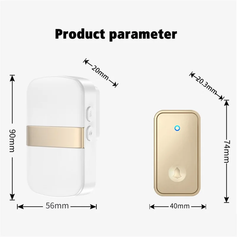 CACAZI FA96 Wireless Doorbell 60 Chime 5 Levels Adjustable Self-powered Alarm System, 2 Transmitters+1 Receiver - Silver / EU Plug