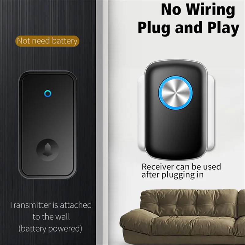 CACAZI FA28 Self-Generating Wireless Doorbell Transmitter + Receiver Smart Doorbell - White / EU Plug