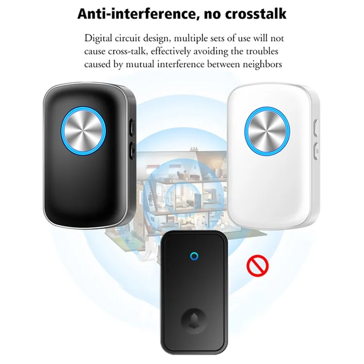 CACAZI FA28 Wireless Doorbell Conjunto Com Transmissor Auto-gerador + 2 Receptor Smart Home Doorbell - Preto / Plugue Nos Eua