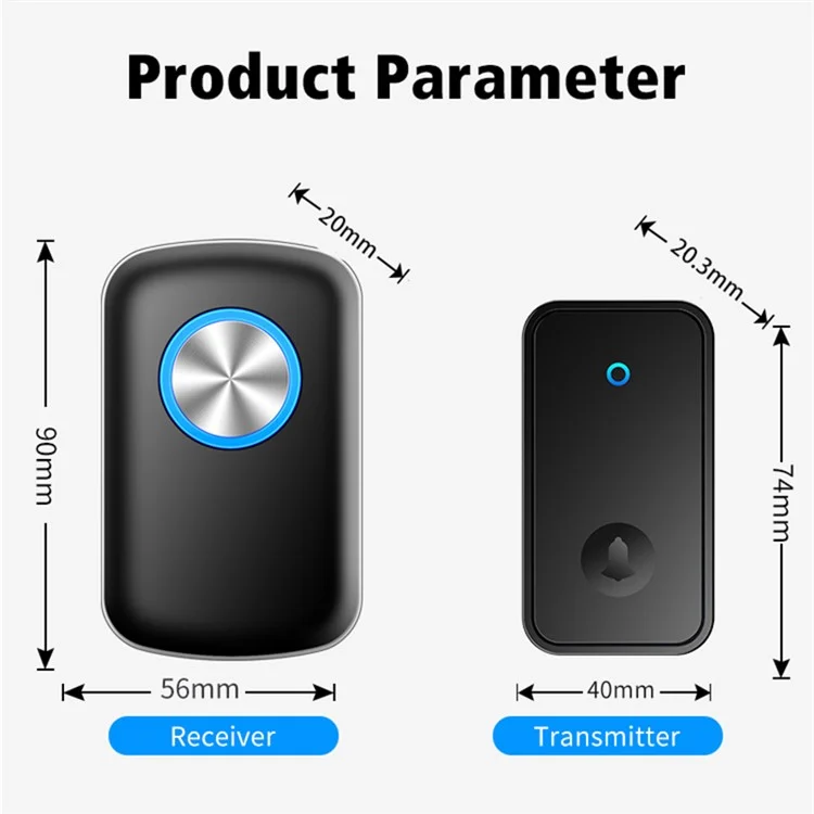 CACAZI FA28 Wireless Doorbell Set with Self-Generating Transmitter + 2 Receiver Smart Home Doorbell - Black / US Plug