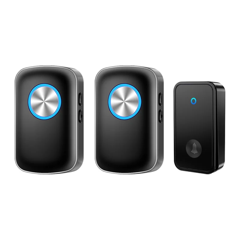 CACAZI FA28 Wireless Doorbell Set with Self-Generating Transmitter + 2 Receiver Smart Home Doorbell - Black / EU Plug
