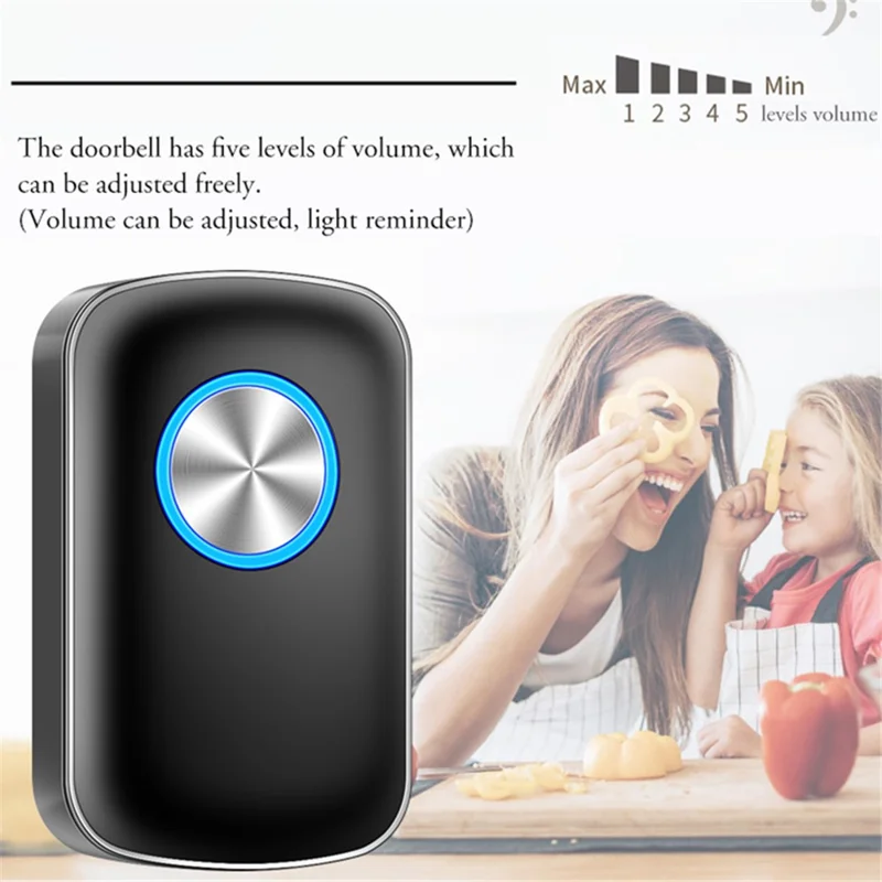 CACAZI FA28 Wireless Doorbell Set with Self-Generating Transmitter + 2 Receiver Smart Home Doorbell - Black / EU Plug
