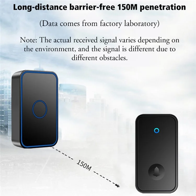 CACAZI FA78 Sonnette sans fil autogénératrice pour la maison Émetteur + Récepteur Sonnette intelligente - Noir / Prise US