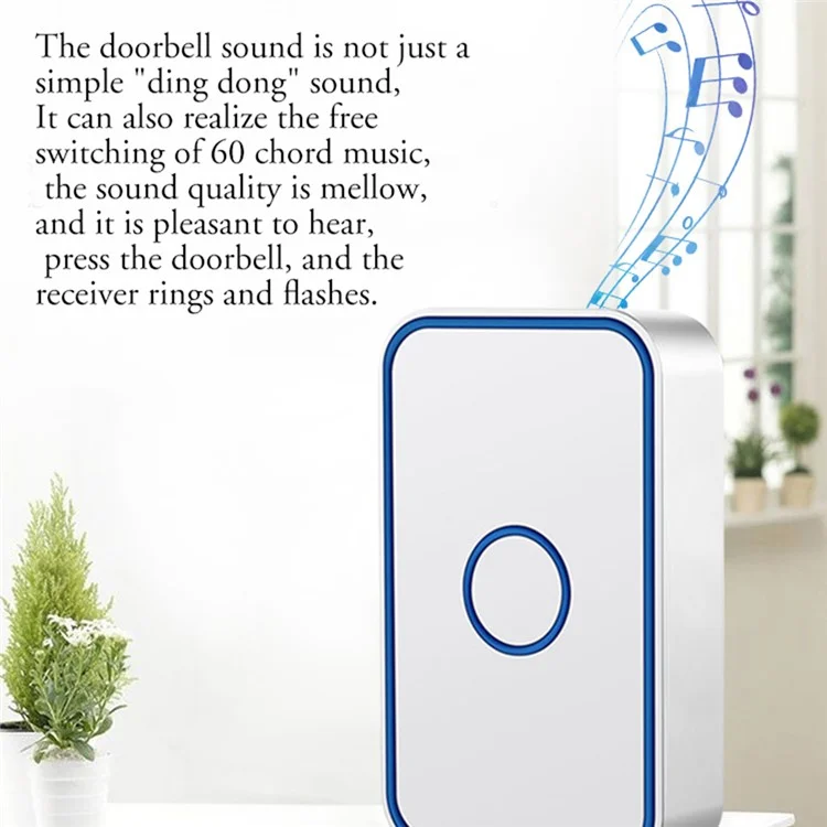 CACAZI FA78 Sonnette sans fil autogénératrice pour la maison Émetteur + Récepteur Sonnette intelligente - Noir / Prise US