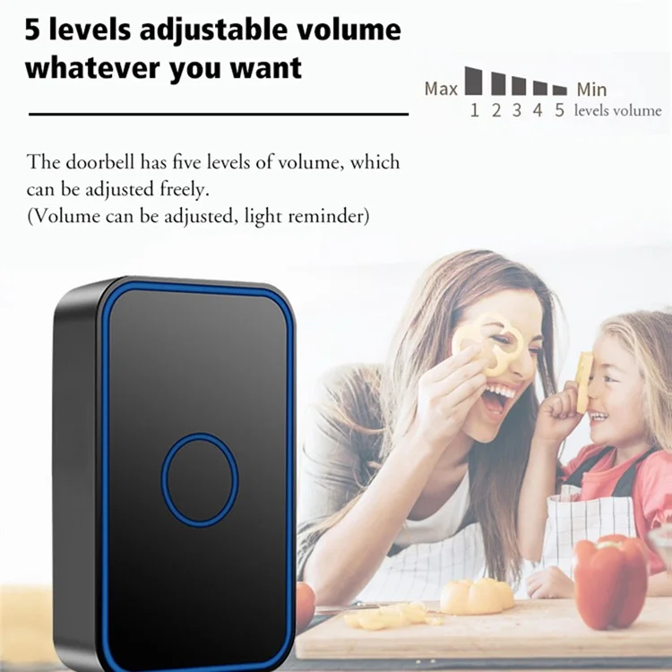 CACAZI FA78 Sonnette sans fil autogénératrice pour la maison Émetteur + Récepteur Sonnette intelligente - Noir / Prise US