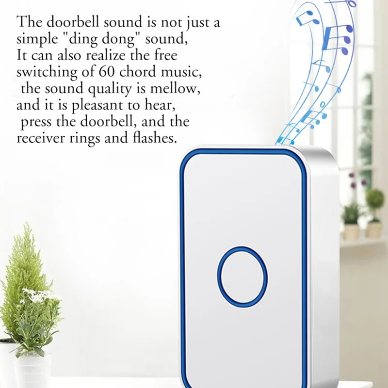 CACAZI FA78 Self-Generating Wireless Doorbell for Home Transmitter + Receiver Smart Doorbell - White / US Plug