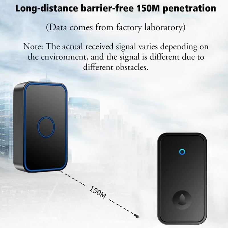 CACAZI FA78 Self-Generating Wireless Doorbell for Home Transmitter + Receiver Smart Doorbell - Black / EU Plug