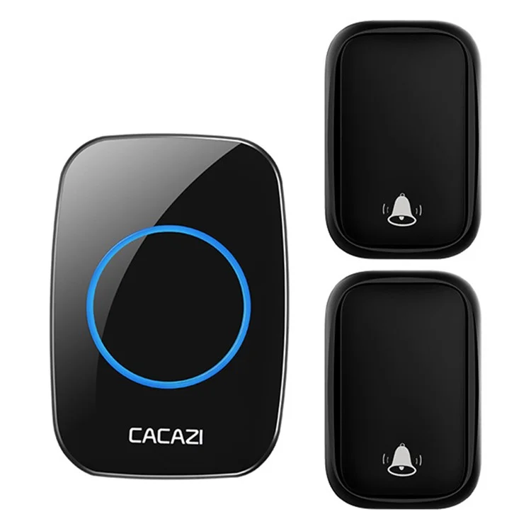 CACAZI FA58 60 mélodies Alarme Sonnette sans fil Kit Maison Porte Cloche avec 1 récepteur et 2 émetteurs - Noir / Prise EU