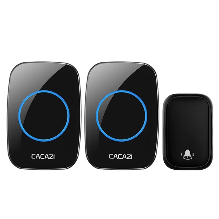 CACAZI FA58 Campainha Sem Fio Doméstica Campainha de Porta Impermeável à Prova d'Água com LED para Uso Externo - Preto / Plugue da UE